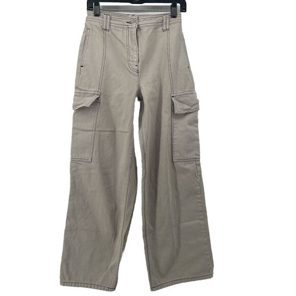 TopShop Cargo Jeans Women 4 P Wide Leg Skater Pockets Gorpcore Grunge‎ Ivory - Picture 1 of 9